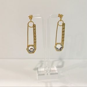Versace Medusa Crystal Embillished Safety  Pin Earrings